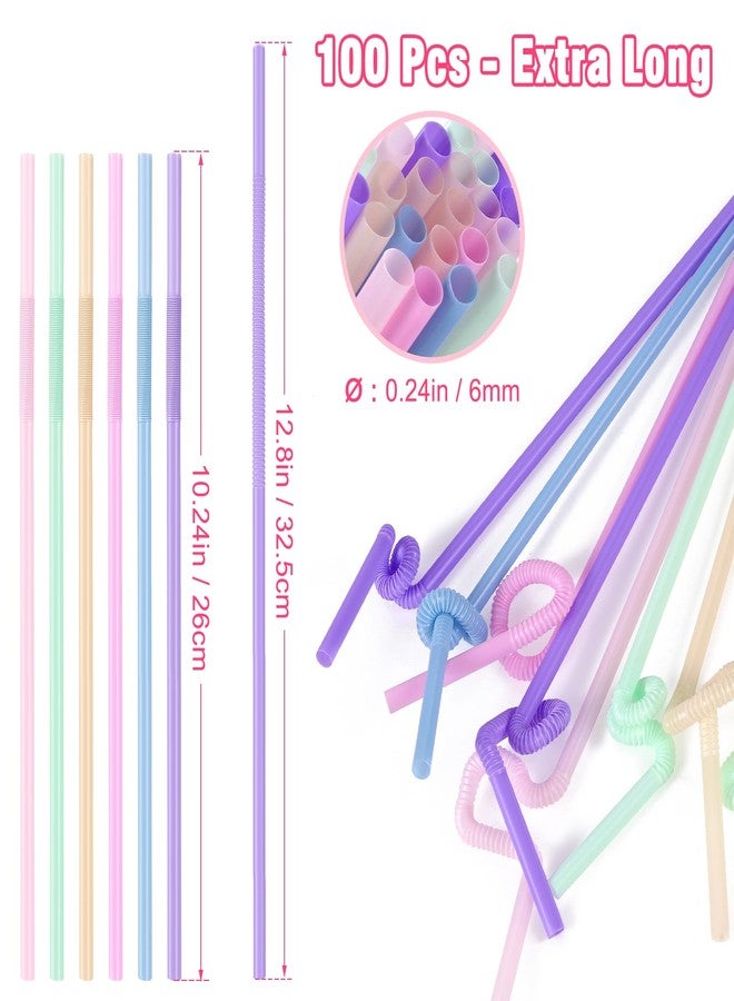 ONEYIM [100 Pcs] Disposable Plastic Drinking Bendy Straws - 10.24" Long and 0.24" Diameter Colorful Cute Flexible Long Straws for Juice,Coffee,Milk,Cocktail, Bachelorette/Birthday Party, Bridal/Baby Shower - Image 2